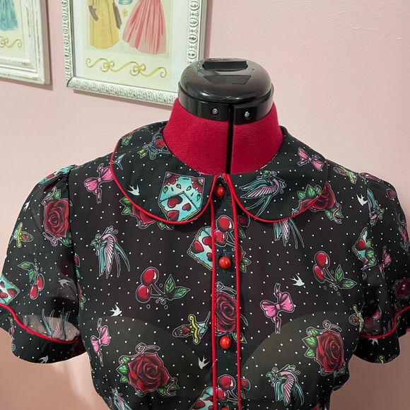 Hell Bunny Stevie rockabilly blouse - Picture 3 of 4